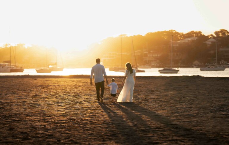 Family photo couple with toddler boy on the beach during sunset in Brisbane 11 768x488